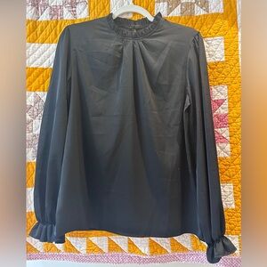 Ruffle Trim Mock Neck Top